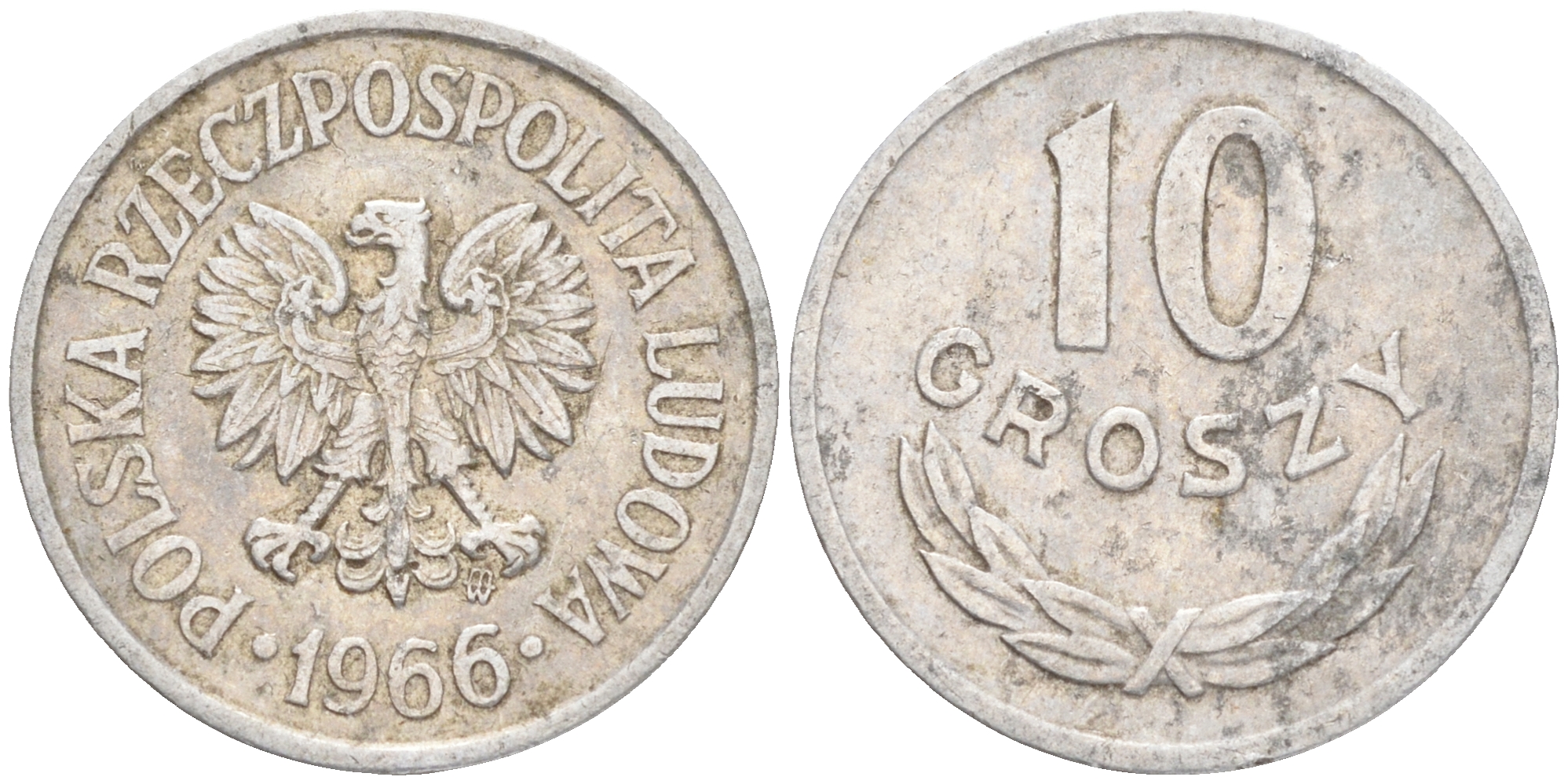 Польша 10 грошей 1966 MW KM AA47, Parchimowicz 206e алюминий 4516-1253