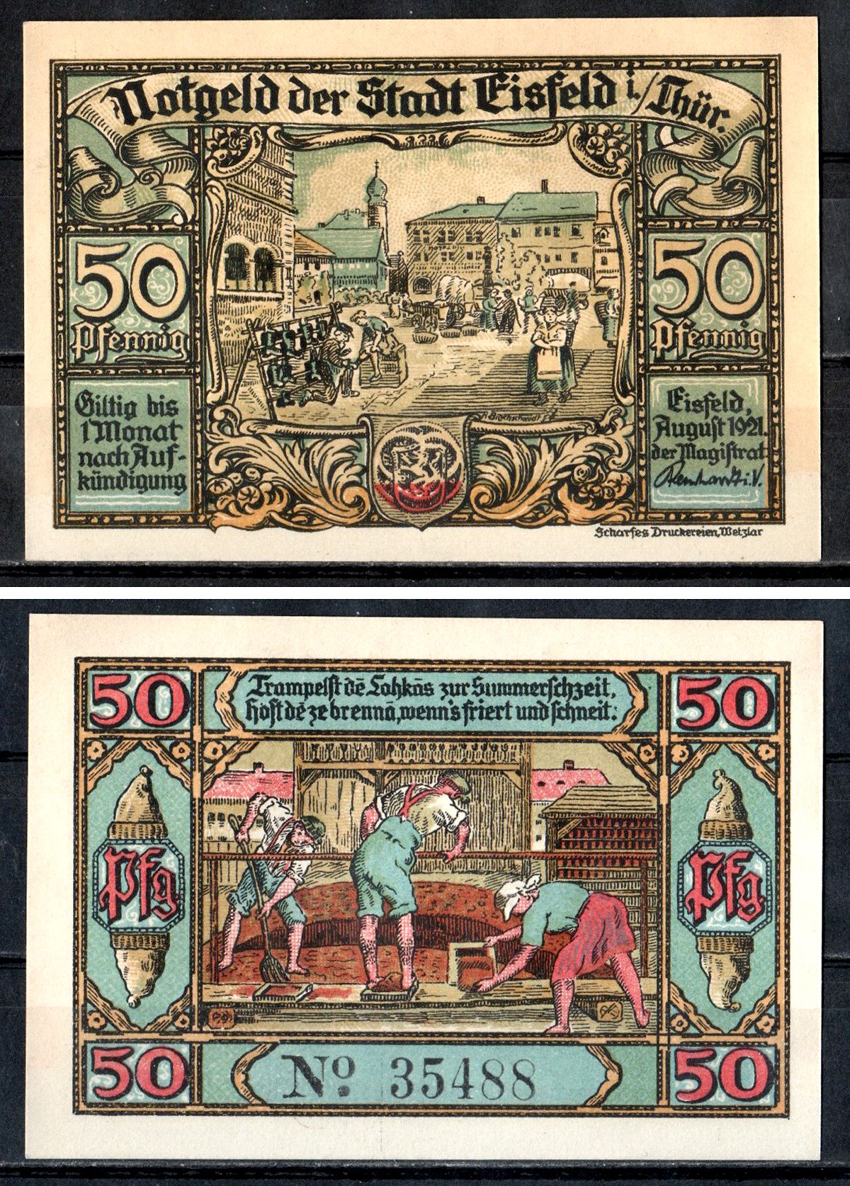 Айсфельд (Тюрингия) 50 пфеннигов 1921 Mehl Grabowski 323.1-2/3 бумага aUNC 7555-57-2-1