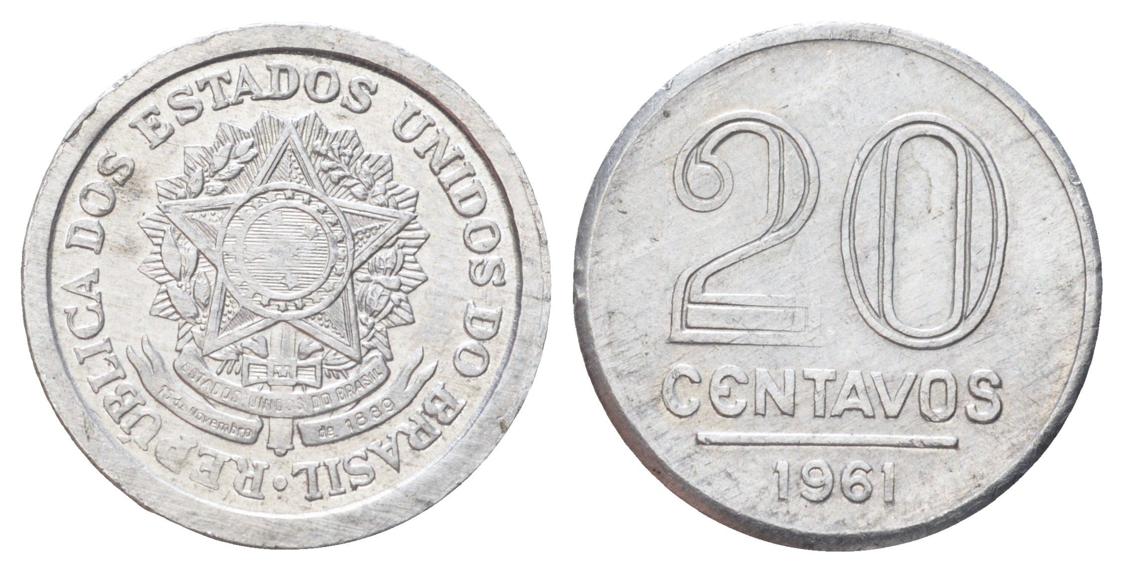 Бразилия 20 сентаво 1961 редкий год KM 565 алюминий 4668-1068