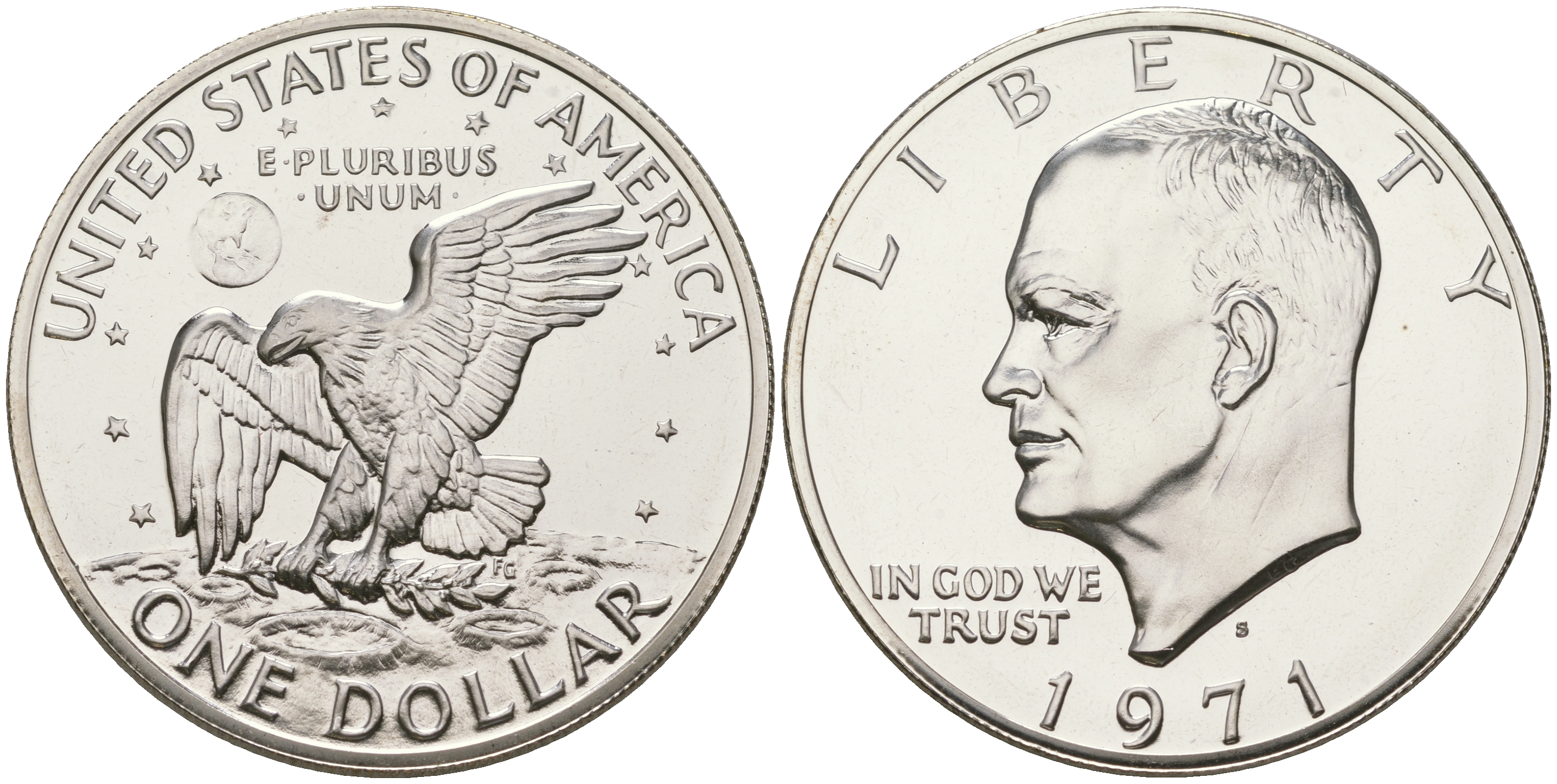 США 1 доллар 1971 S, Президент Эйзенхауэр, лунный орел KM 203a серебро  PROOF 1095-8-23