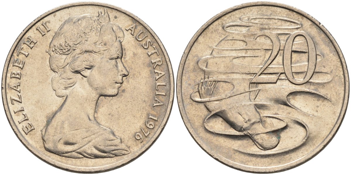 Австралия 20 центов 1976 Елизавета II (1952-2022), утконос KM 66 медно-никель 4587-725