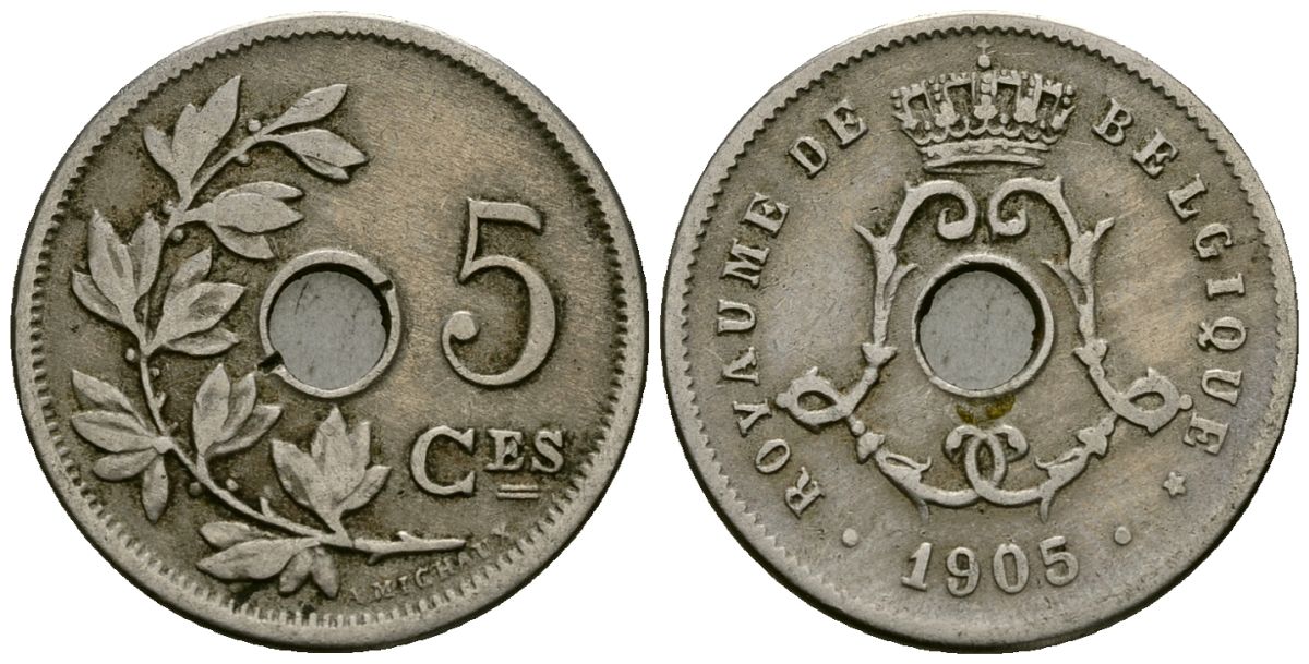 Бельгия 5 сантимов 1905 Belgique KM 54 медно-никель 4173-362