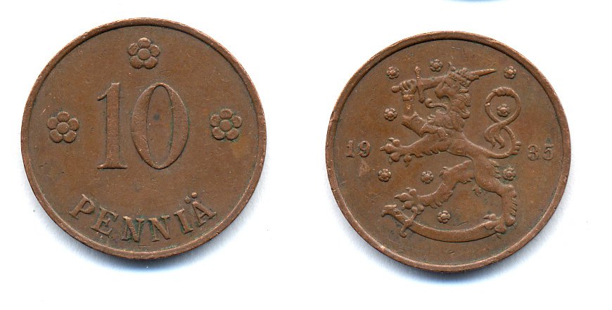 Финляндия 10 пенни 1935 республика (1918-1962) KM 24 медь 51-5434