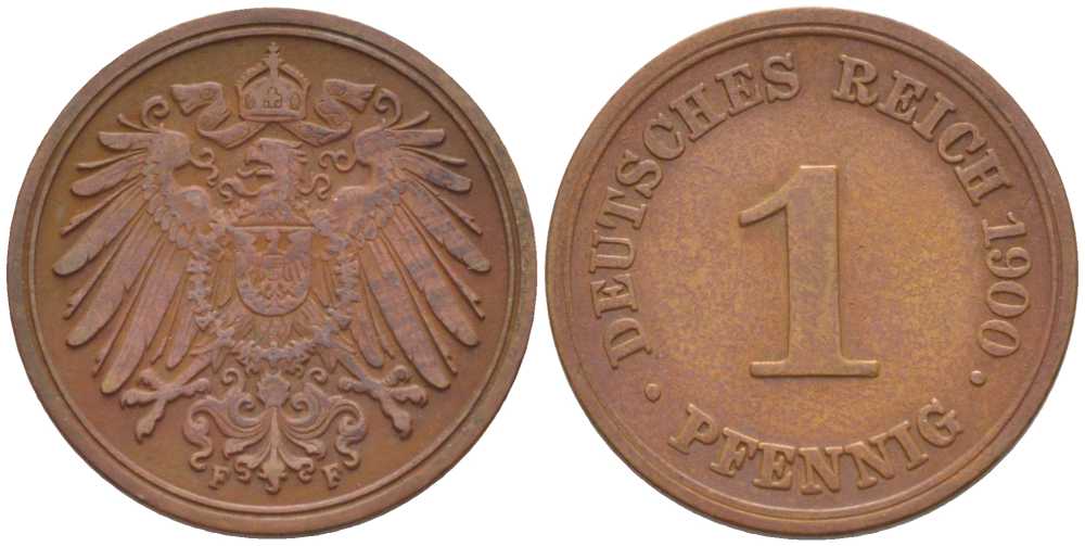 ГЕРМАНИЯ 1 ПФЕННИГ 1900 F KM 10, J. 10, Weege 2 медь 211-246