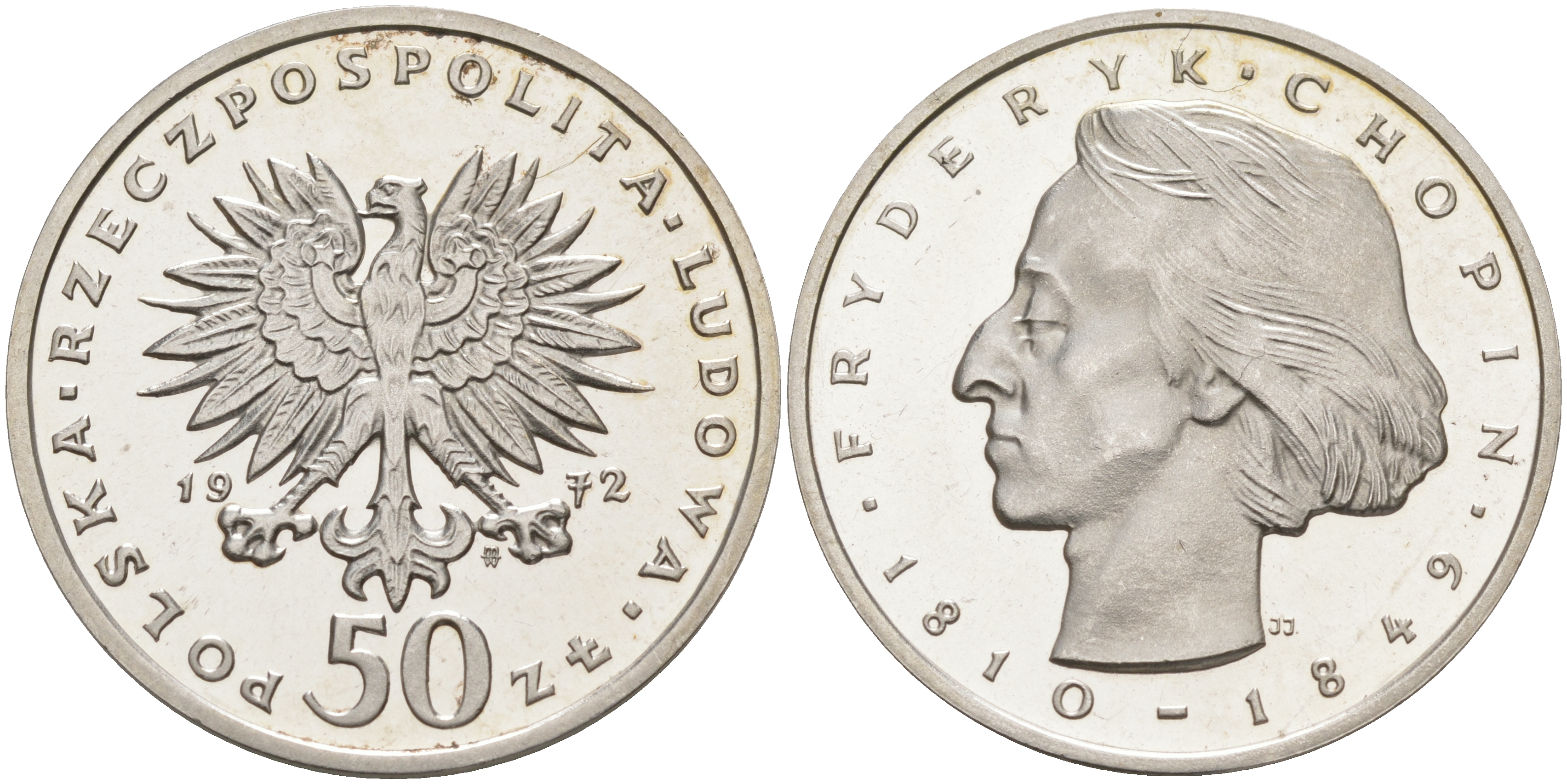 Польша 50 злотых 1972 MW, Фредерик Шопен (1810-1846) KM 66, Parchimowicz 256а серебро PROOF 1087-10-22