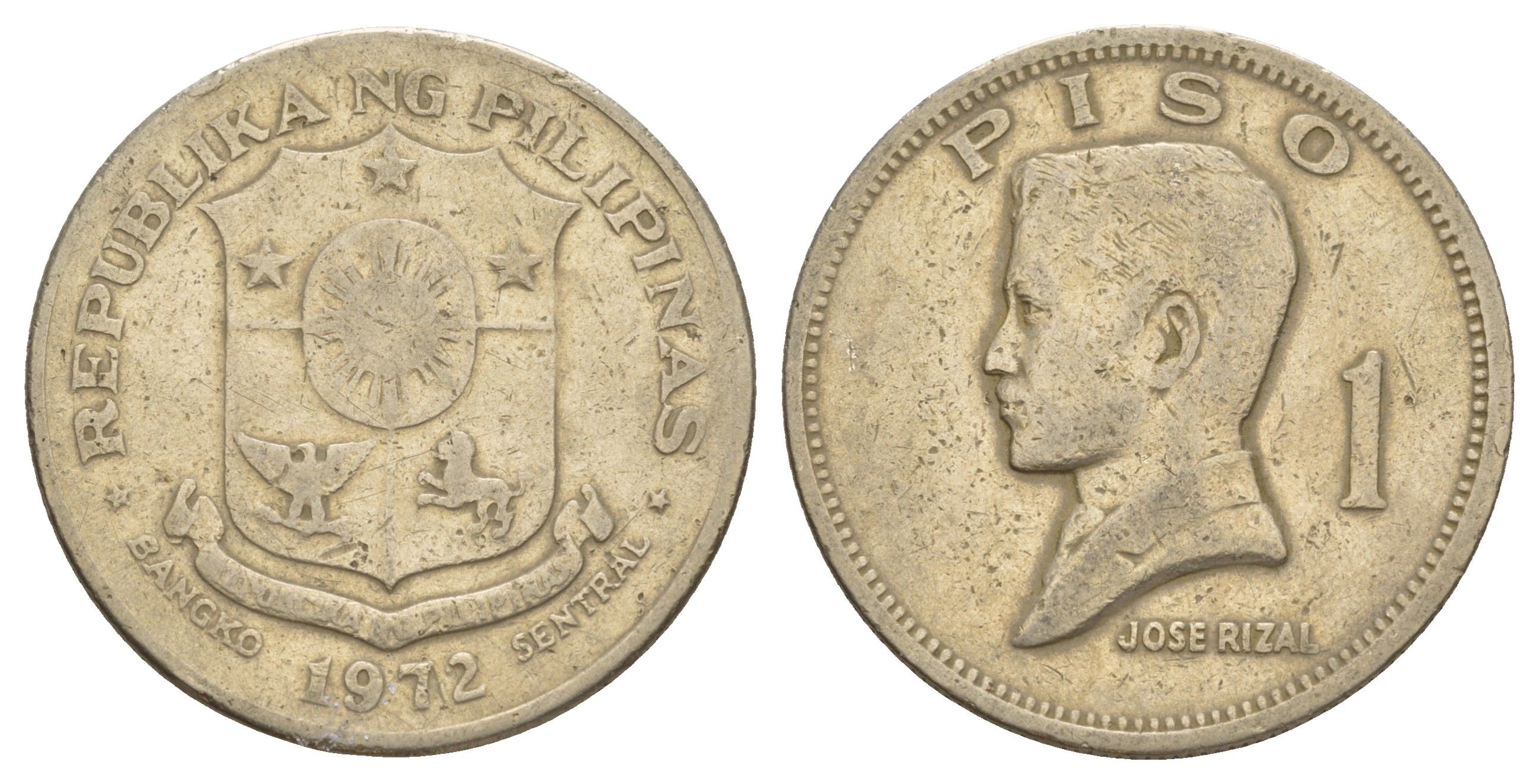 Филиппины 1 писо 1972 Хосе Рицаль KM 203 медь цинк нкиель 4645-615