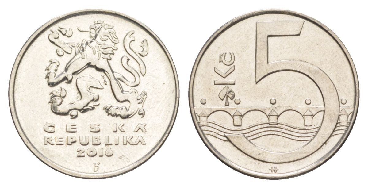 Чехия 5 крон 2016 KM 8 сталь плакированная никелем 4633-717