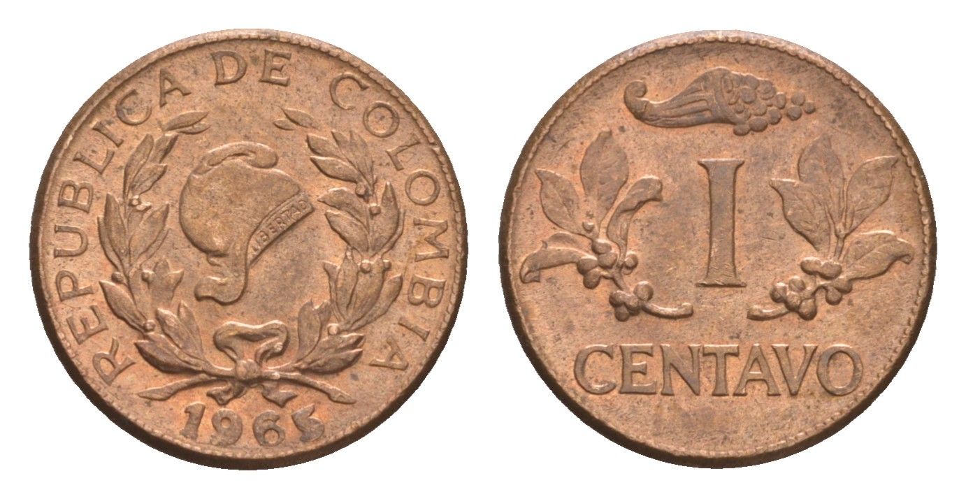 Колумбия 1 сентаво 1965 KM 205 бронза aUNC 4655-868