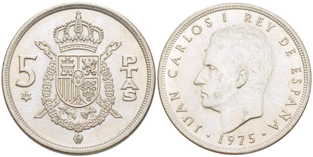 Испания 5 песет 1975 (79) Хуан Карлос I (1975-2014) KM 807 медно-никель 4523-455