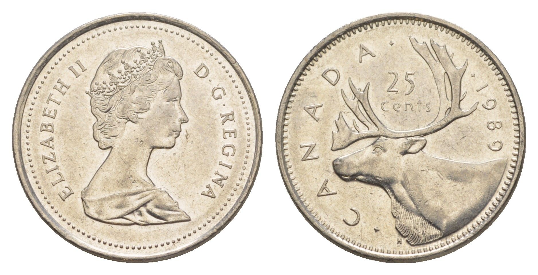 Канада 25 центов 1989 Елизавета II (1952-2022), олень KM 74 никель 4638-536