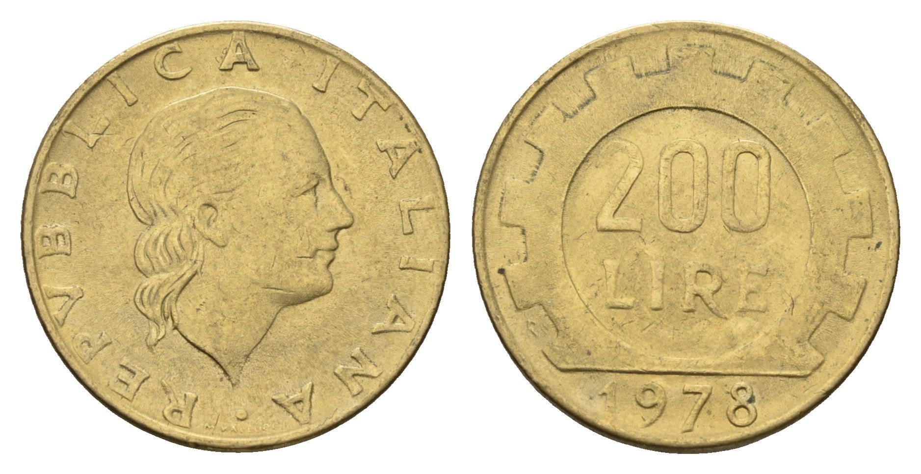 Италия 200 лир 1978 R, шестерня KM 105 алюминиевая бронза UNC 4638-646