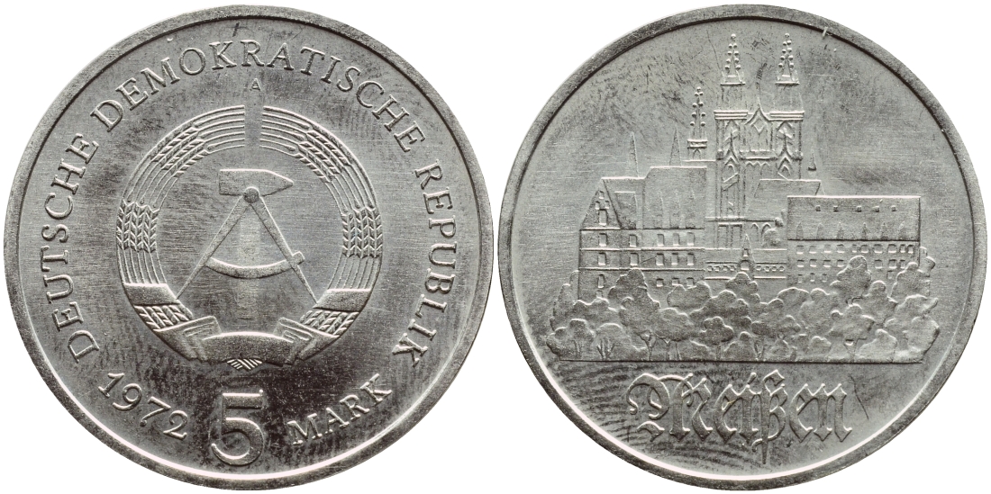 ГДР 5 марок 1972 А, Мейсенский собор KM 37, J. 1543 медно-никель aUNC 91-532