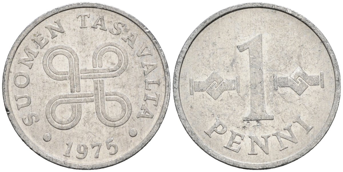 Финляндия 1 пенни 1975 KM 44а алюминий 4585-918