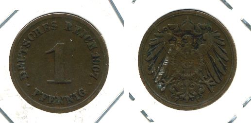 ГЕРМАНИЯ 1 ПФЕННИГ 1907 F KM 10, J 10 медь 701-313
