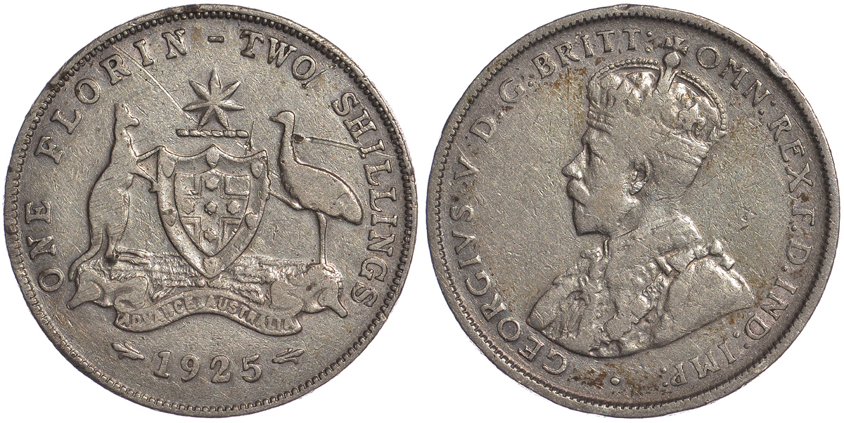 Австралия 1 флорин 1925 Георг V (1910-1936), герб Австралии KM 27 серебро 272-211