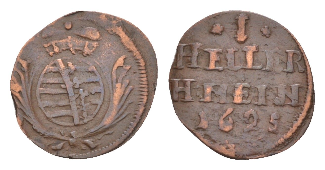 Саксен-Мейнинген 1 геллер 1695 Grobe 49, Mers. 3414 медь 413-2412