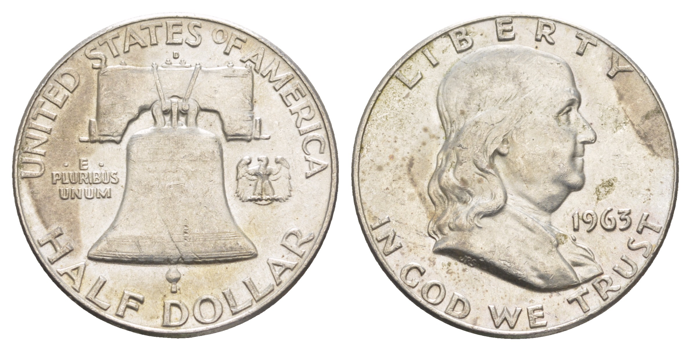 США 1/2 доллара (50 центов) 1963 Бенджамин Франклин, колокол KM 199 серебро    4653-143