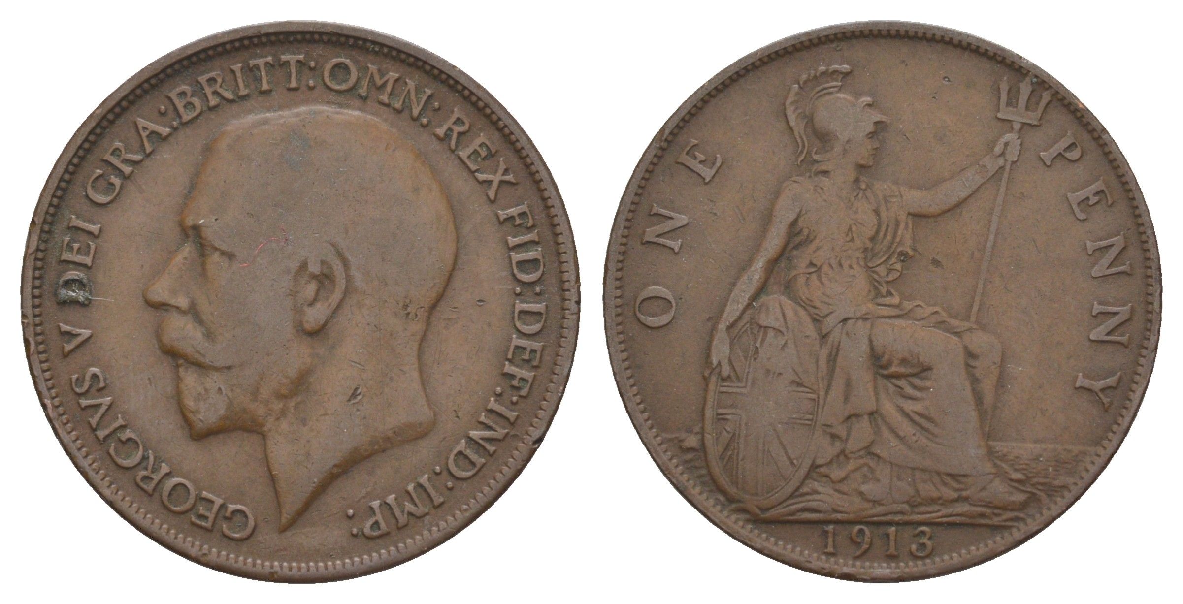 Великобритания 1 пенни 1913 Георг V (1910-1936) KM 810, Spink 4051 бронза 4645-1013
