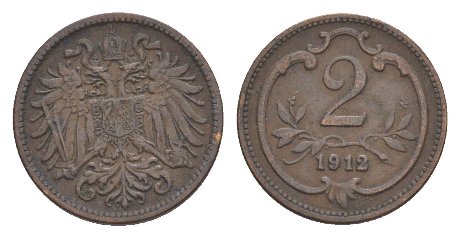 Австрия 2 геллера 1912 Франц Иосиф I (1848-1916) KM 2801 бронза 4639-1028