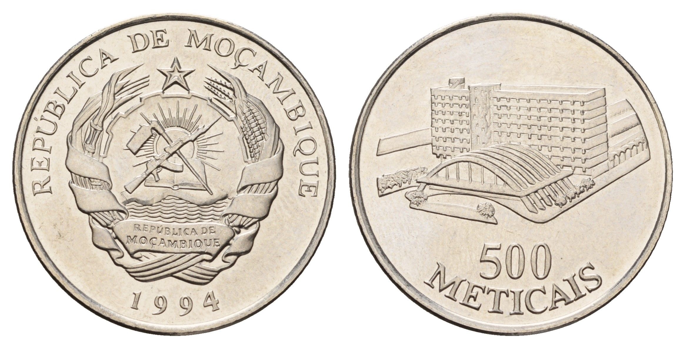 Мозамбик 500 метикалов 1994 год-тип KM 121 сталь плакированная никелем UNC 4661-226