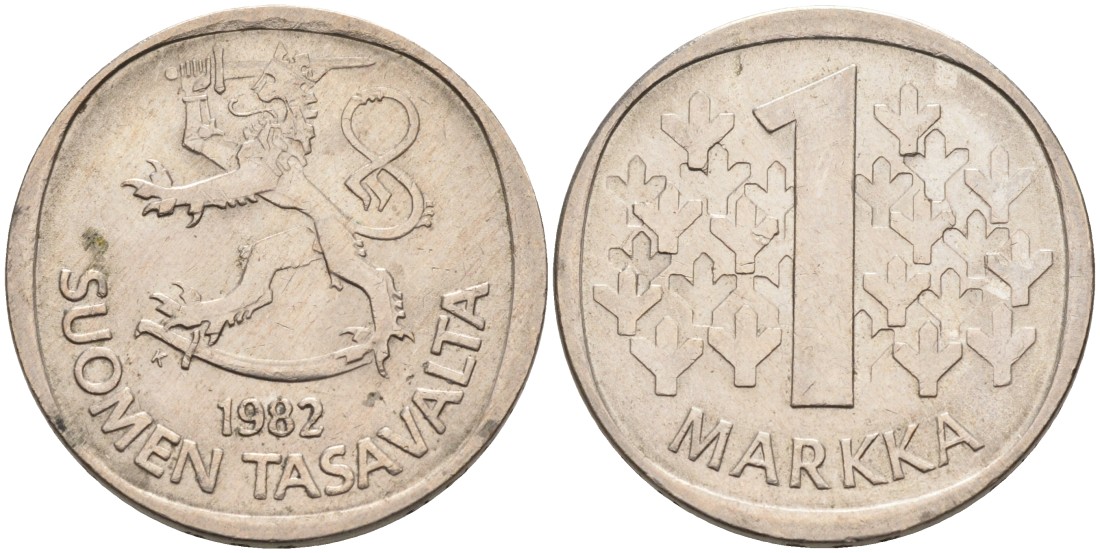 ФИНЛЯНДИЯ 1 МАРКА 1982 K KM 49a медно-никель 4563-527