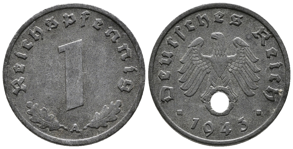 ГЕРМАНИЯ 1 РЕЙХСПФЕННИГ 1943 A KM 97, J. 369 цинк 39-1227