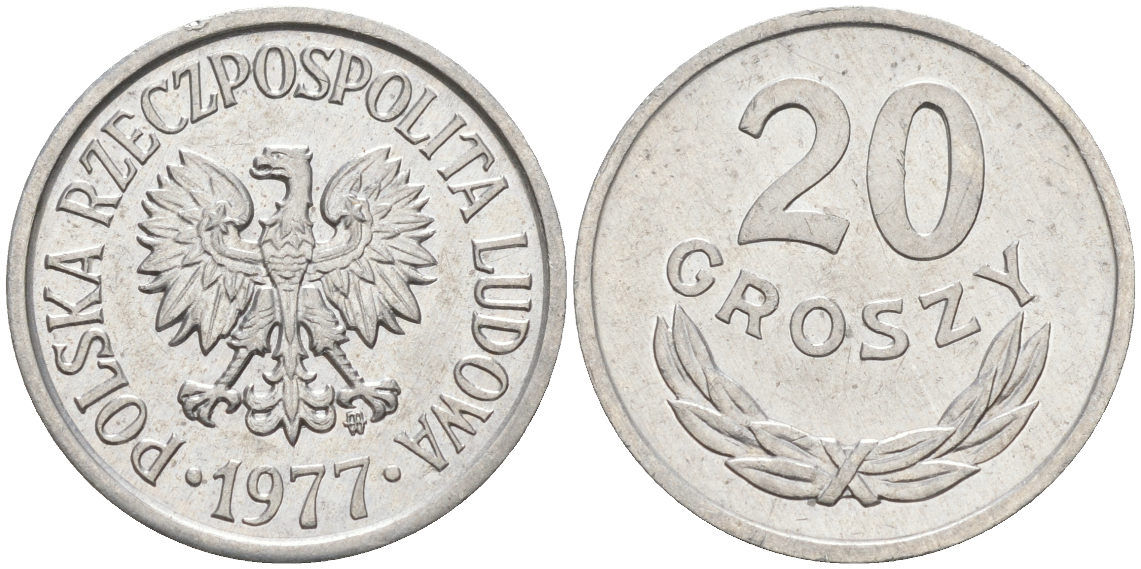 ПОЛЬША 20 ГРОШЕЙ 1977 MW KM A47 алюминий XF 188-746