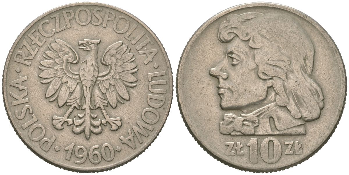 Польша 10 злотых 1960 MW, Тадеуш Костюшко (1746-1817) Y 50 медно-никель 4120-722