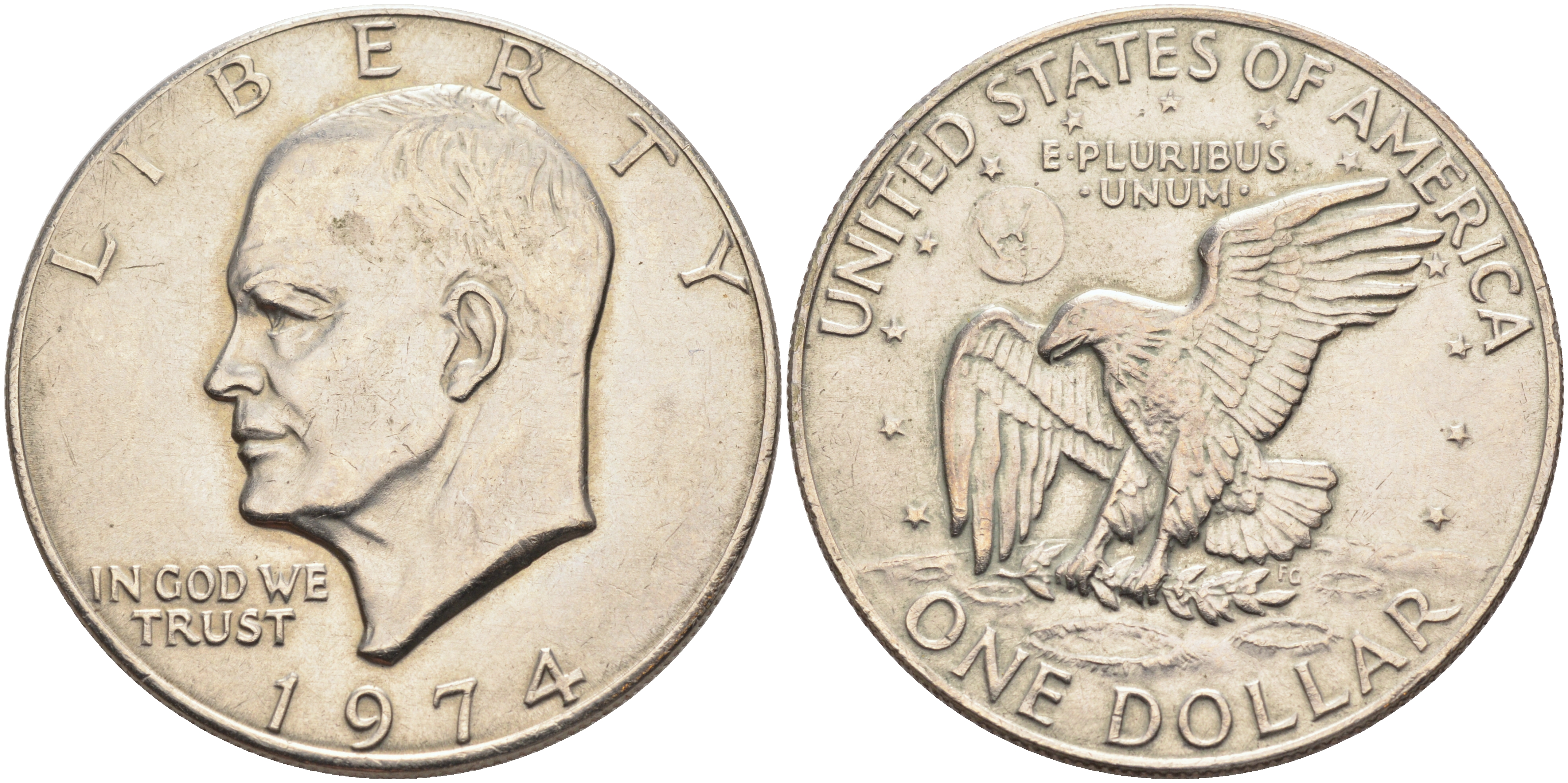 США 1 доллар 1974 Президент Эйзенхауэр, лунный орел KM 203 медь плакированная медно-никелем 4578-325