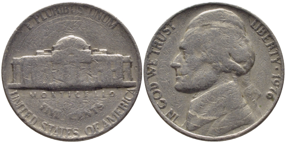 США 5 ЦЕНТОВ 1976 ДЖЕФФЕРСОН KM А192 медно-никель 31-633