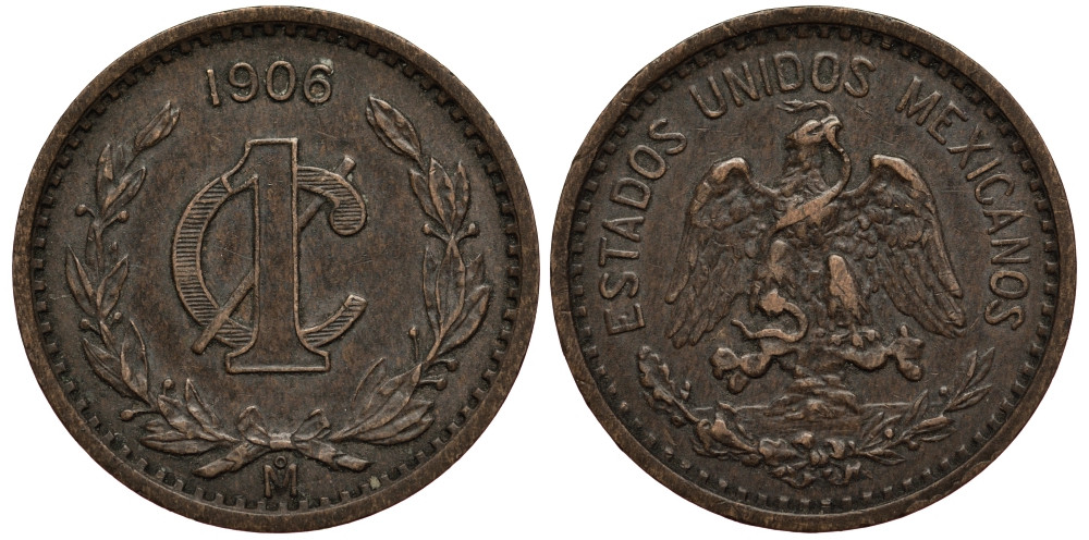 МЕКСИКА 1 СЕНТАВО 1906 ДАТА УЗКАЯ KM 415 бронза VF 4397-524