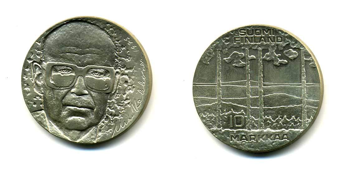 Финляндия 10 марок 1975 S-H, 75 лет президенту Урхо Кекконену KM 54 серебро 179-1114