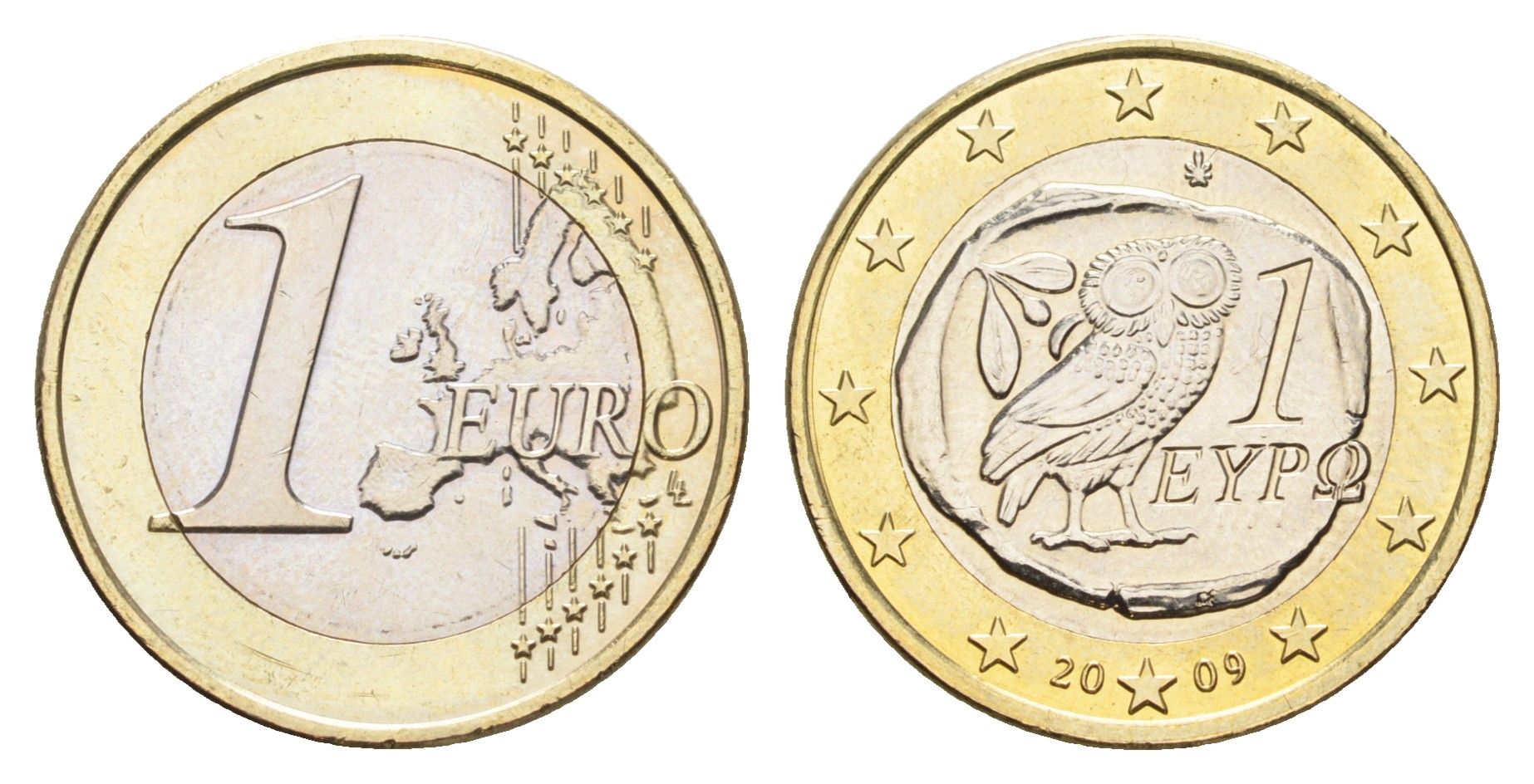 Греция 1 евро 2009 KM 214 биметалл UNC 4629-354