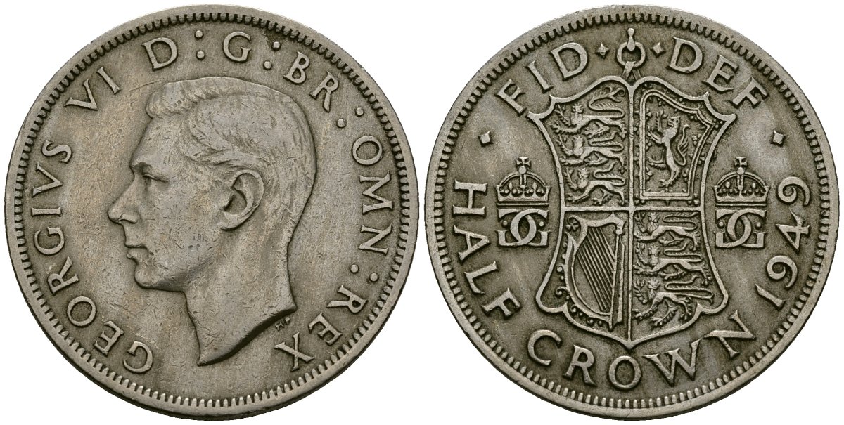 Великобритания 1/2 кроны 1949 Георг VI (1936-1952) KM 879, Spink 4106 медно-никель 4125-515