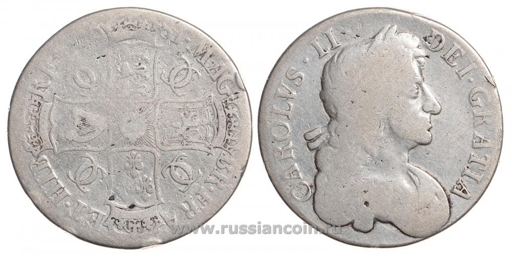 Англия 1 крона 1681 Карл II (1660-1685) Spink 3359, KM 445.1 серебро 00-805-45