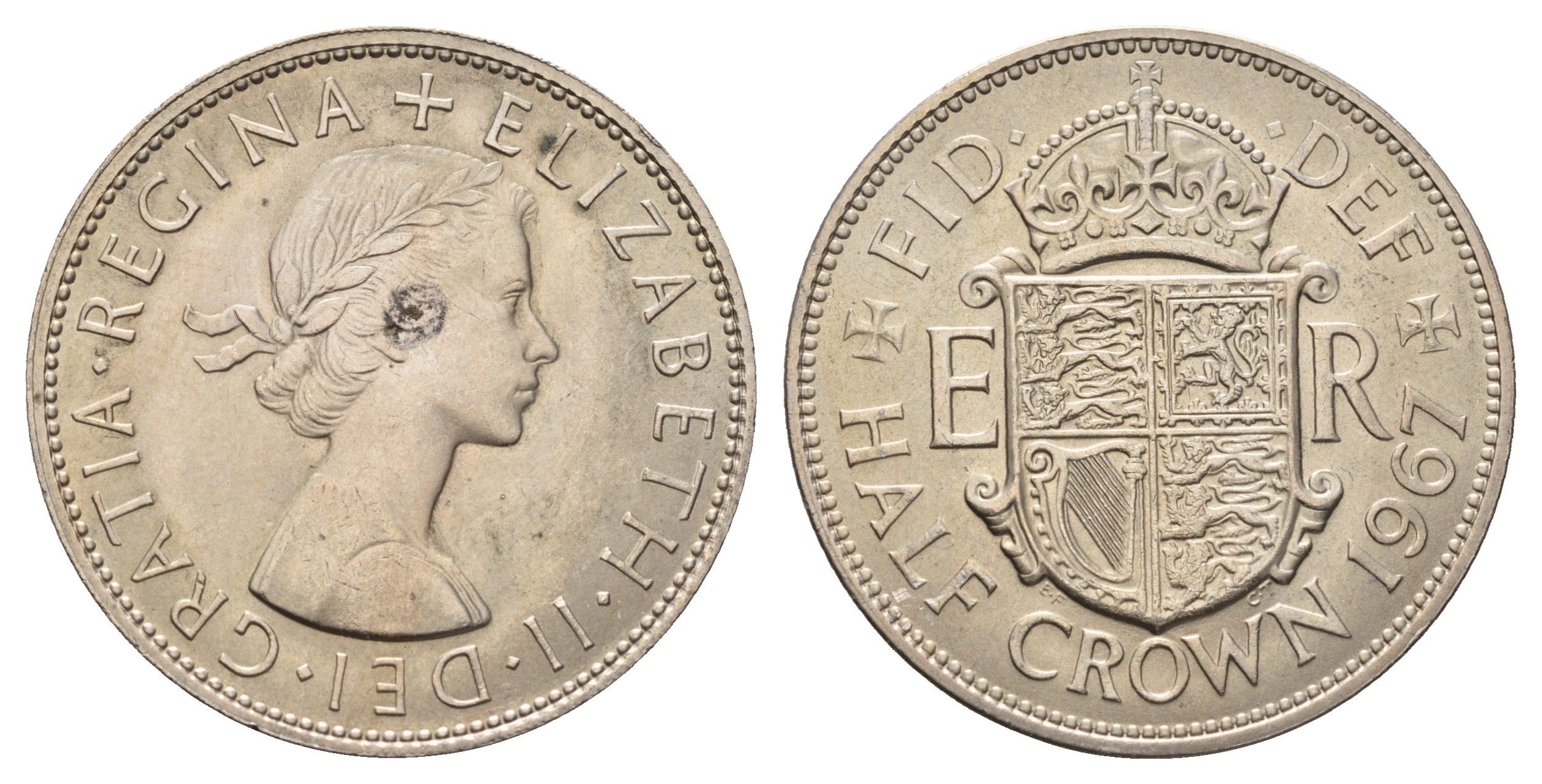 Великобритания 1/2 кроны 1967 Елизавета II (1952-2022) KM 907, Spink 4145 медно-никель 221-1121