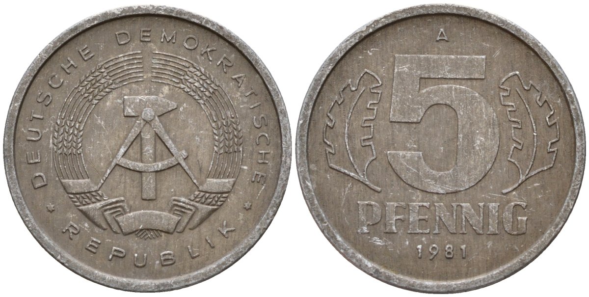 ГДР 5 пфеннигов 1981 A KM 9.2 алюминий 218-1211