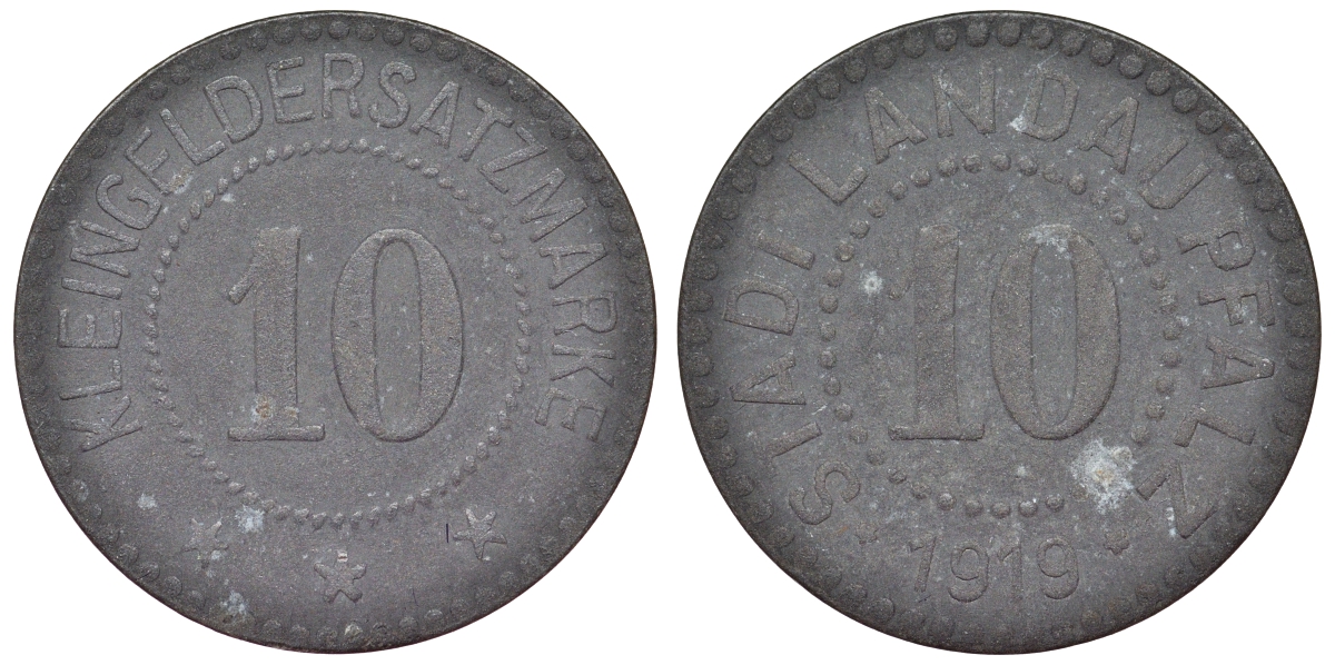 Германия, Ландау-ин-дер-Пфальц 10 пфеннигов 1919 Рейнлянд-Пфальц, нотгельд цинк 4119-1014