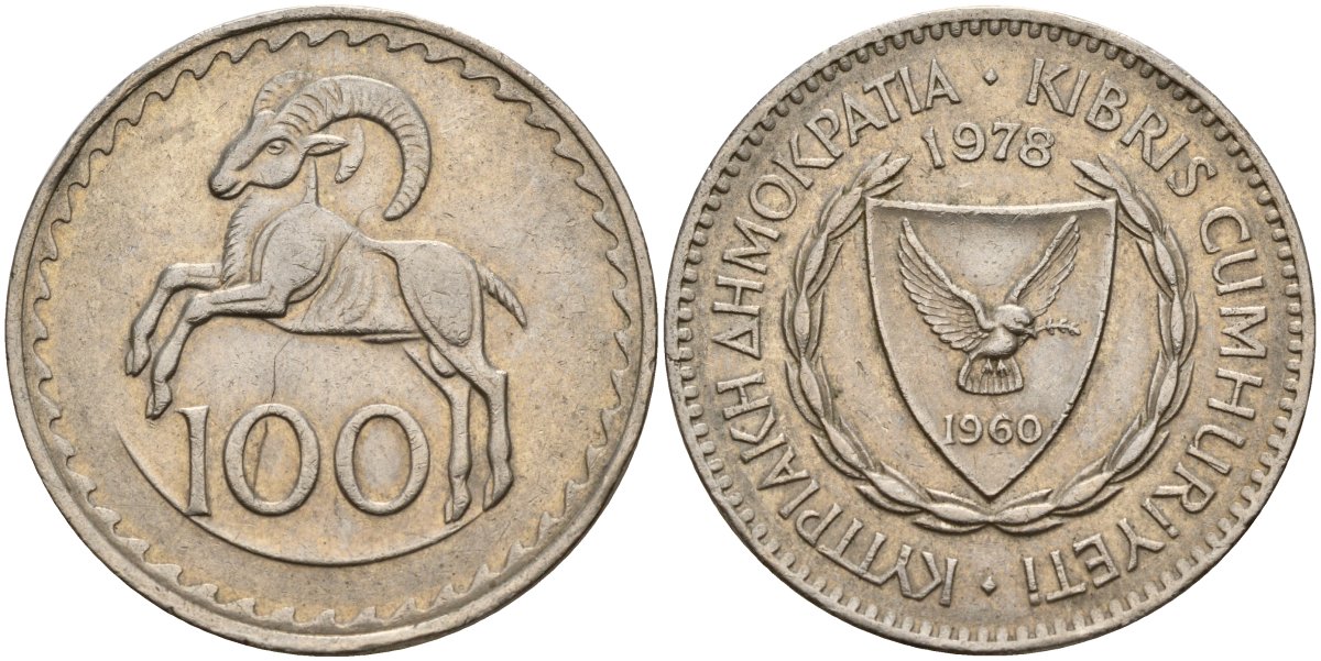 Кипр 100 милей 1978 KM 42 медно-никель 4140-234