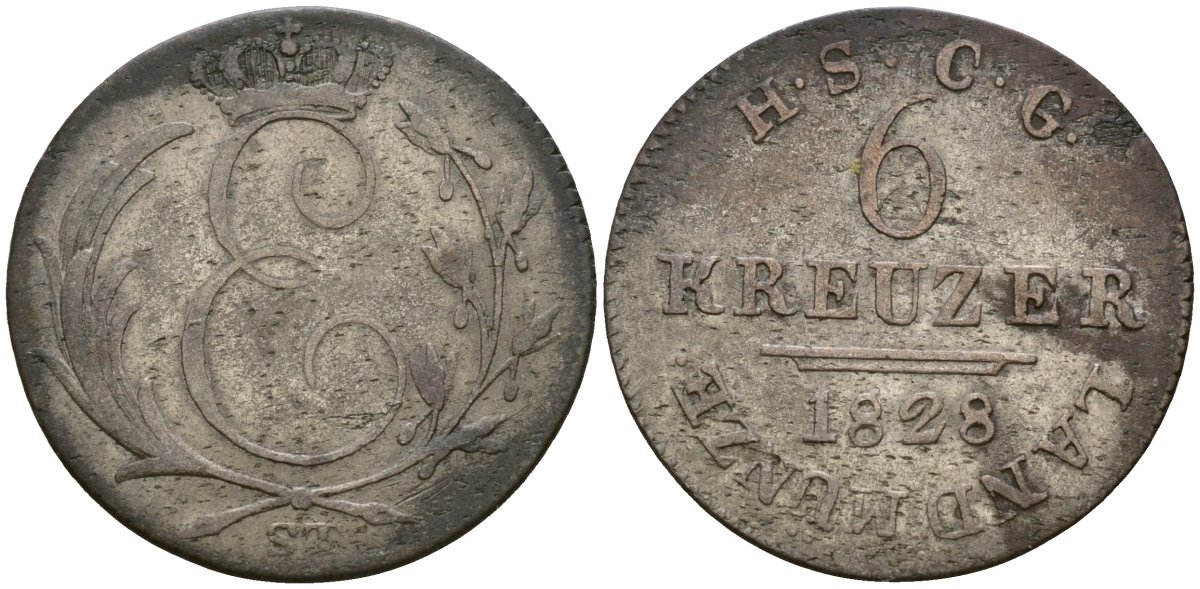 Саксен-Кобург-Гота 6 крейцеров 1828 KM 11 серебро 4044-1443