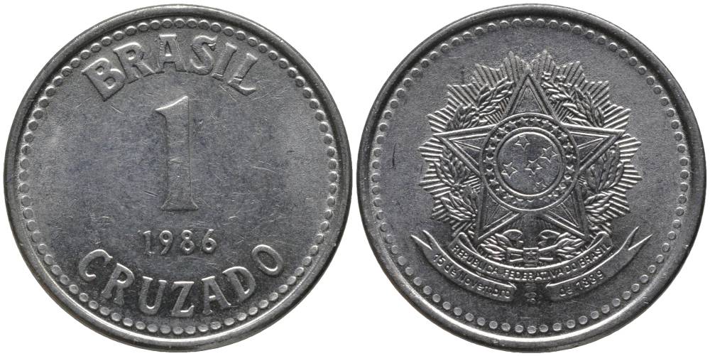 Бразилия 1 крузадо 1986 KM 605 нержавеющая сталь UNC 181-311