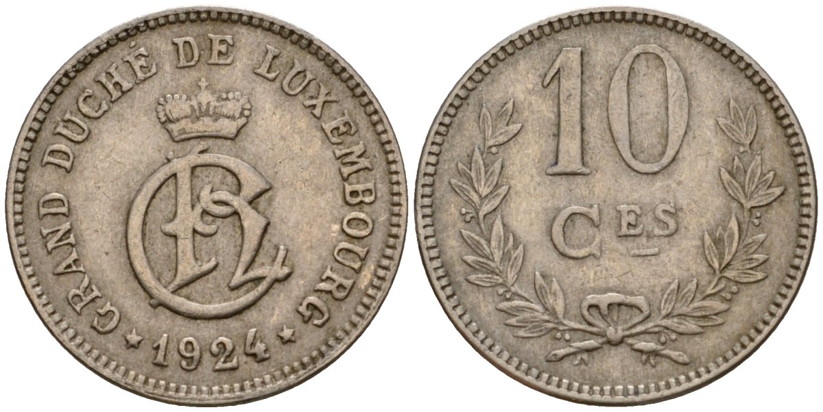 Люксембург 10 сантимов 1924 Шарлотта (1918-1964) KM 34 медно-никель 4584-945
