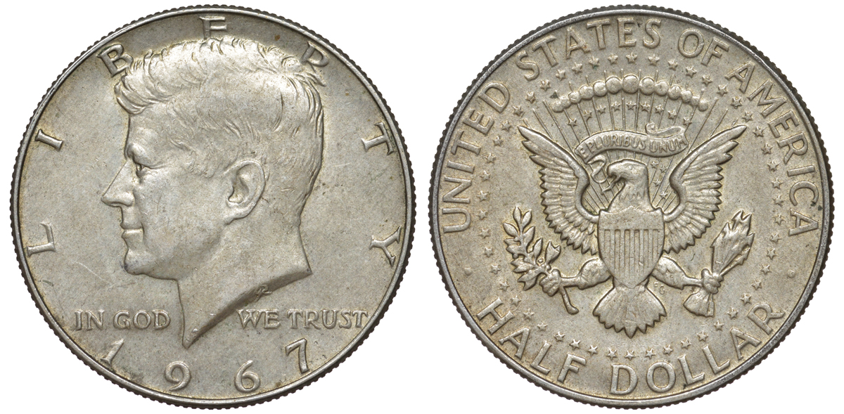 США 1/2 доллара (50 центов) 1967 Джон Кеннеди KM 202a серебро 4178-1026
