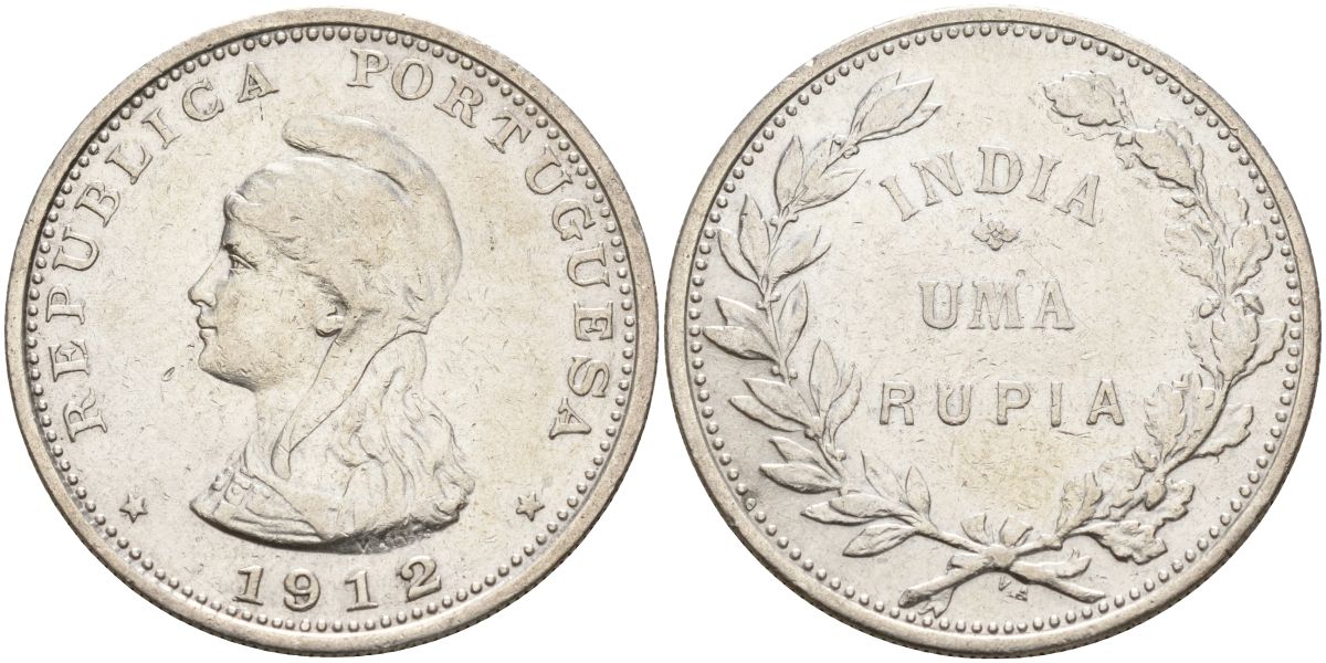 Португальская Индия 1 рупия 1912 KM 18 серебро 1529-1211