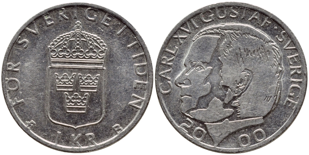Швеция 1 крона 2000 Карл XVI Густав (1973- ) KM 852а медно-никель 4364-3553