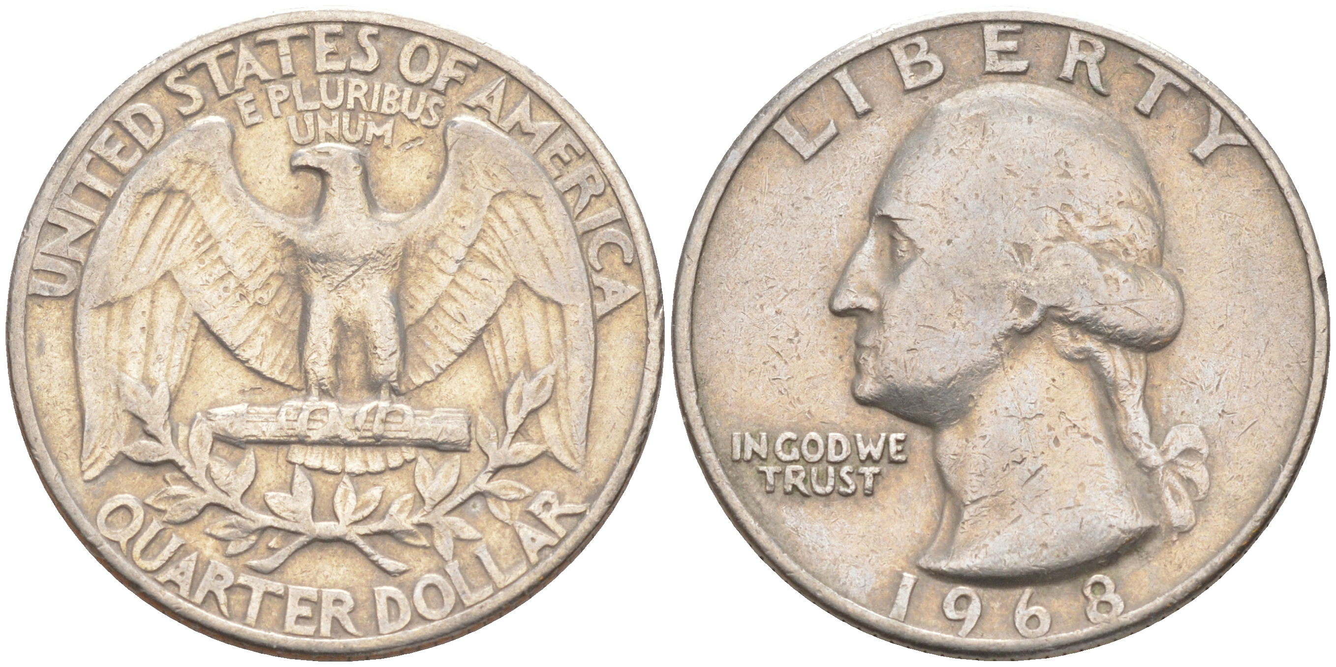 США 25 центов (квотер) 1968 Вашингтон KM 164a медь плакированная медно-никелем 80-555