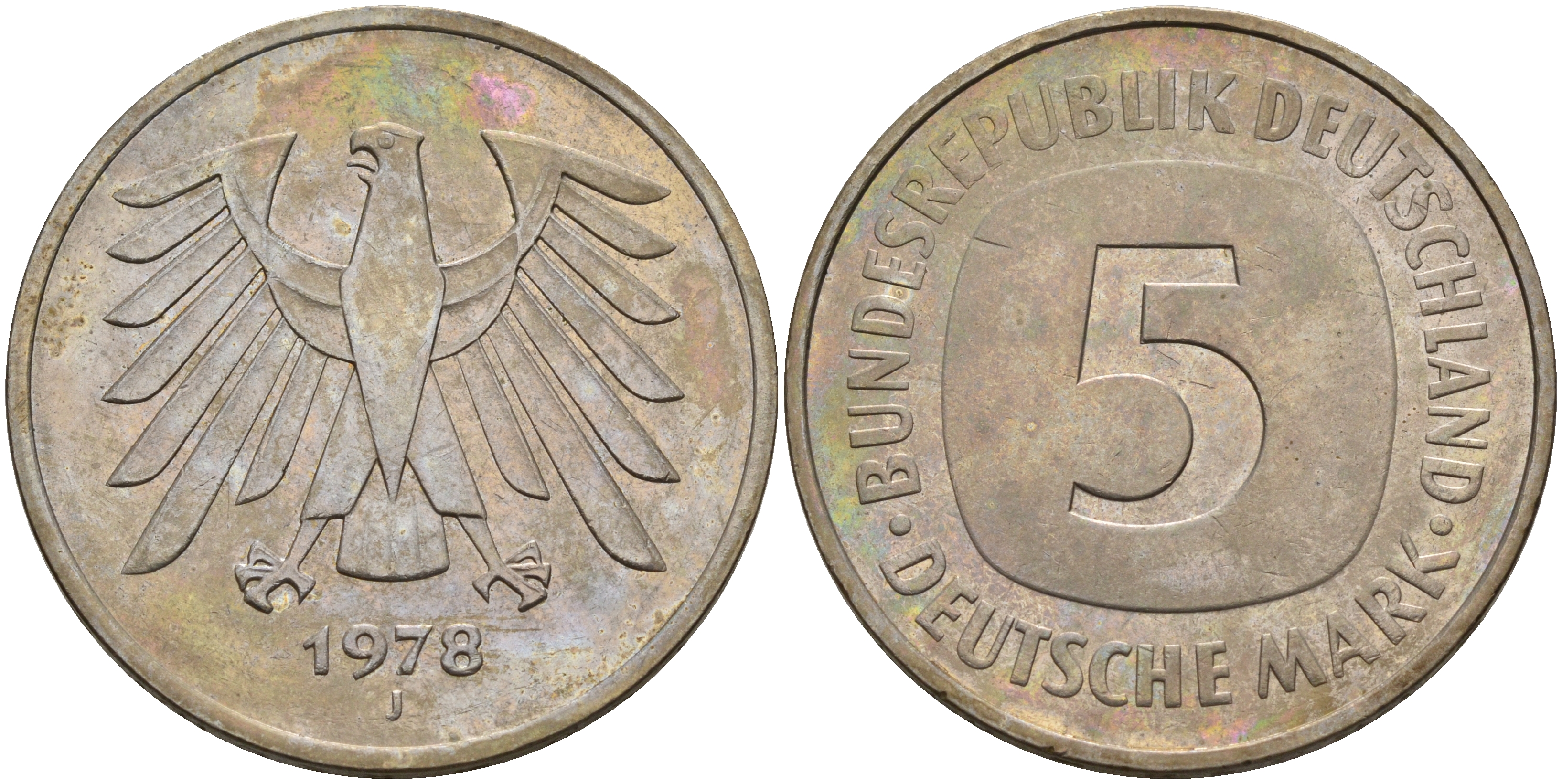 ФРГ 5 марок 1978 J  KM 140.1, J. 415 никель покрытый медно-никелем    4149-522