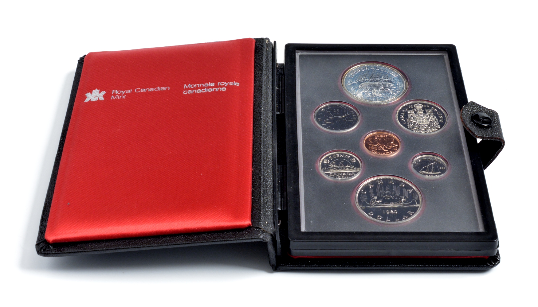 Канада набор из 7 монет 1980 в оригинальной пластиковой упаковке, 1 монета серебро, PROOF 7-5-2-21