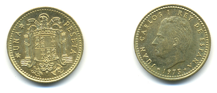 Испания 1 песета 1975 (76) Хуан Карлос I (1975-2001) KM 806 алюминиевая бронза 177-116