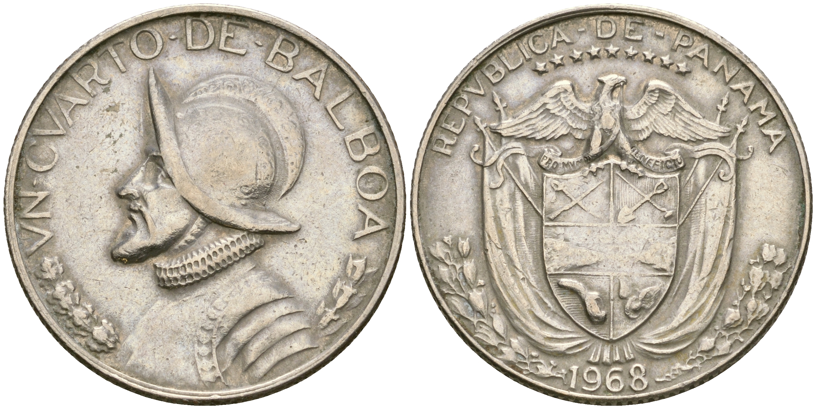 Панама 1/4 бальбоа 1968 Васко Нуньес де Бальбоа KM 11а медь плакированная медно-никелем 4364-3144